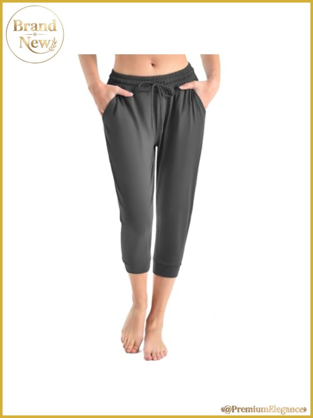 Women's Cropped Jogger Pants with Pockets Ankle Cuffed 7/8 Length Drawstring